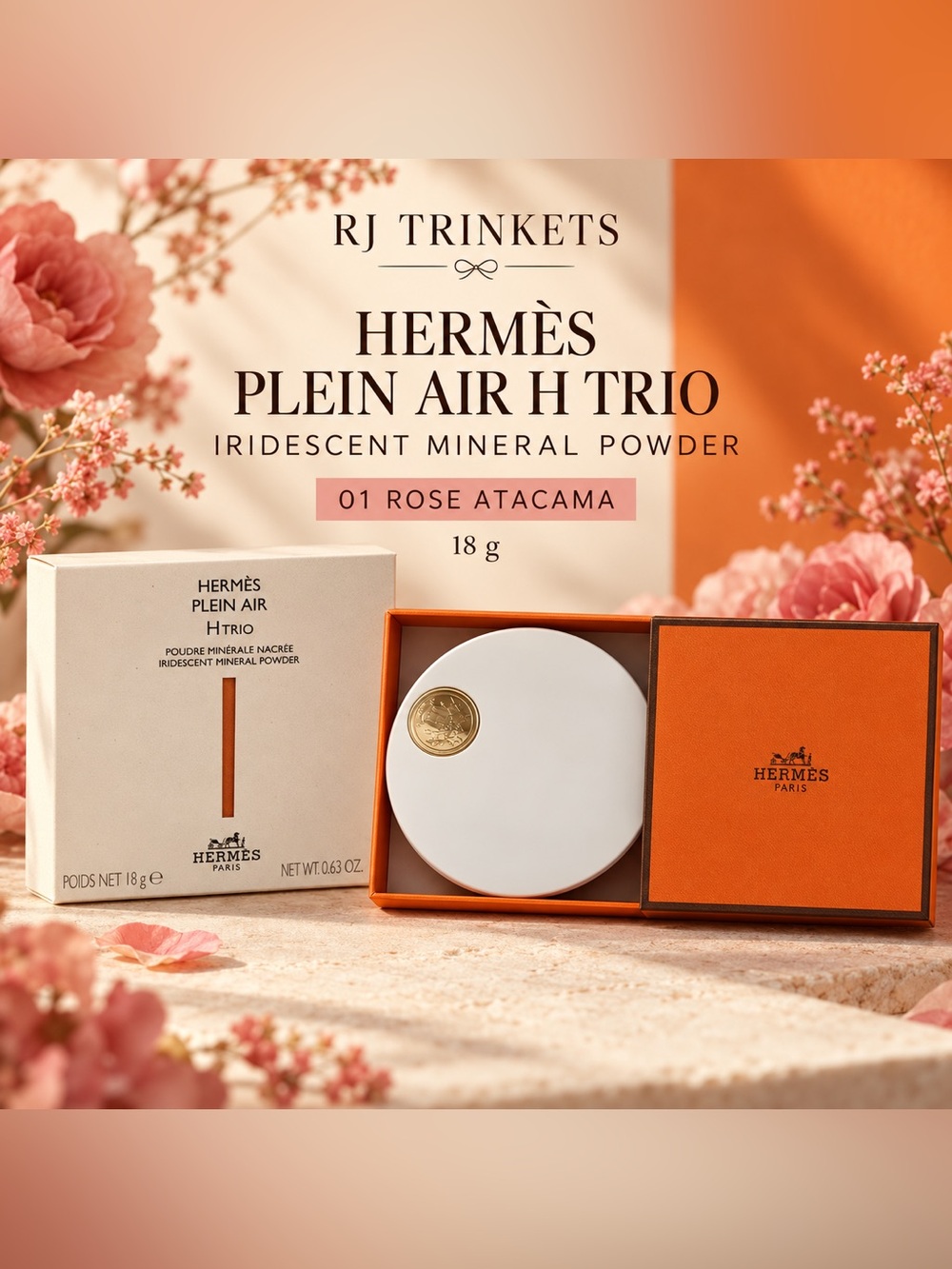 Hermes H Trio Iridescent Mineral Powder — 01 Rose Atacama (Pink)